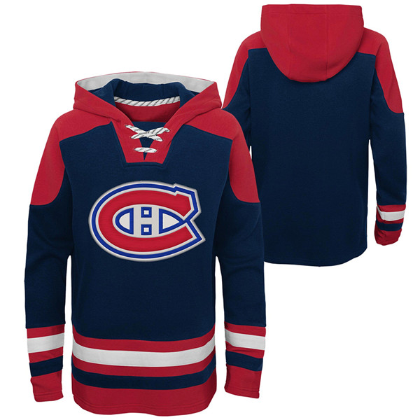 Men's Montreal Canadiens Blank Navy Ageless Must-Have Lace-Up Pullover Hoodie - Click Image to Close